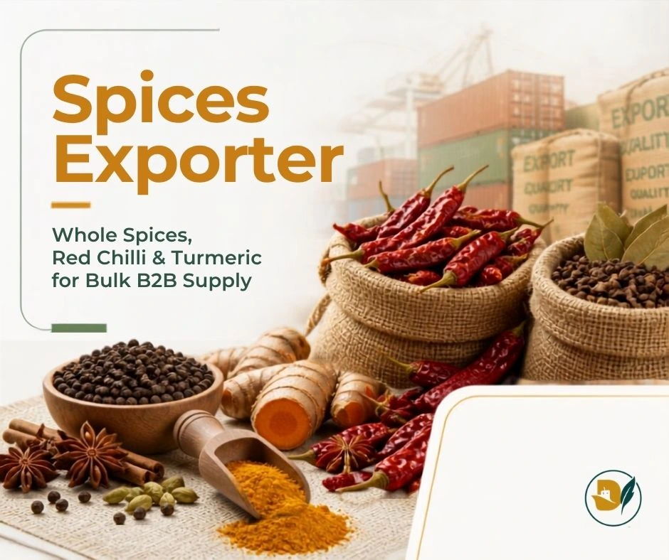 Spices exporter supplying whole spices, dried red chilli and turmeric for bulk B2B orders